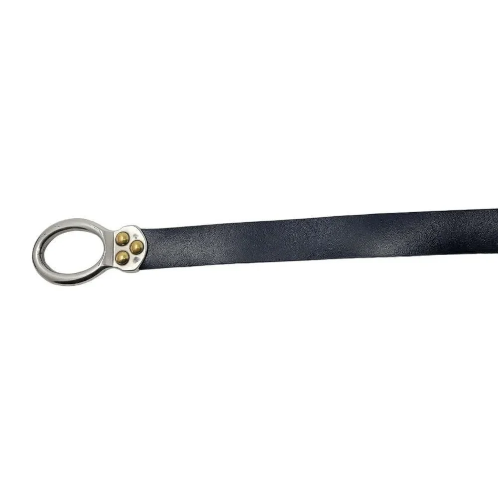 Chico’s Black Leather Off The Hip Adjustable Belt M Silver Gold Hook Buckle Punk
